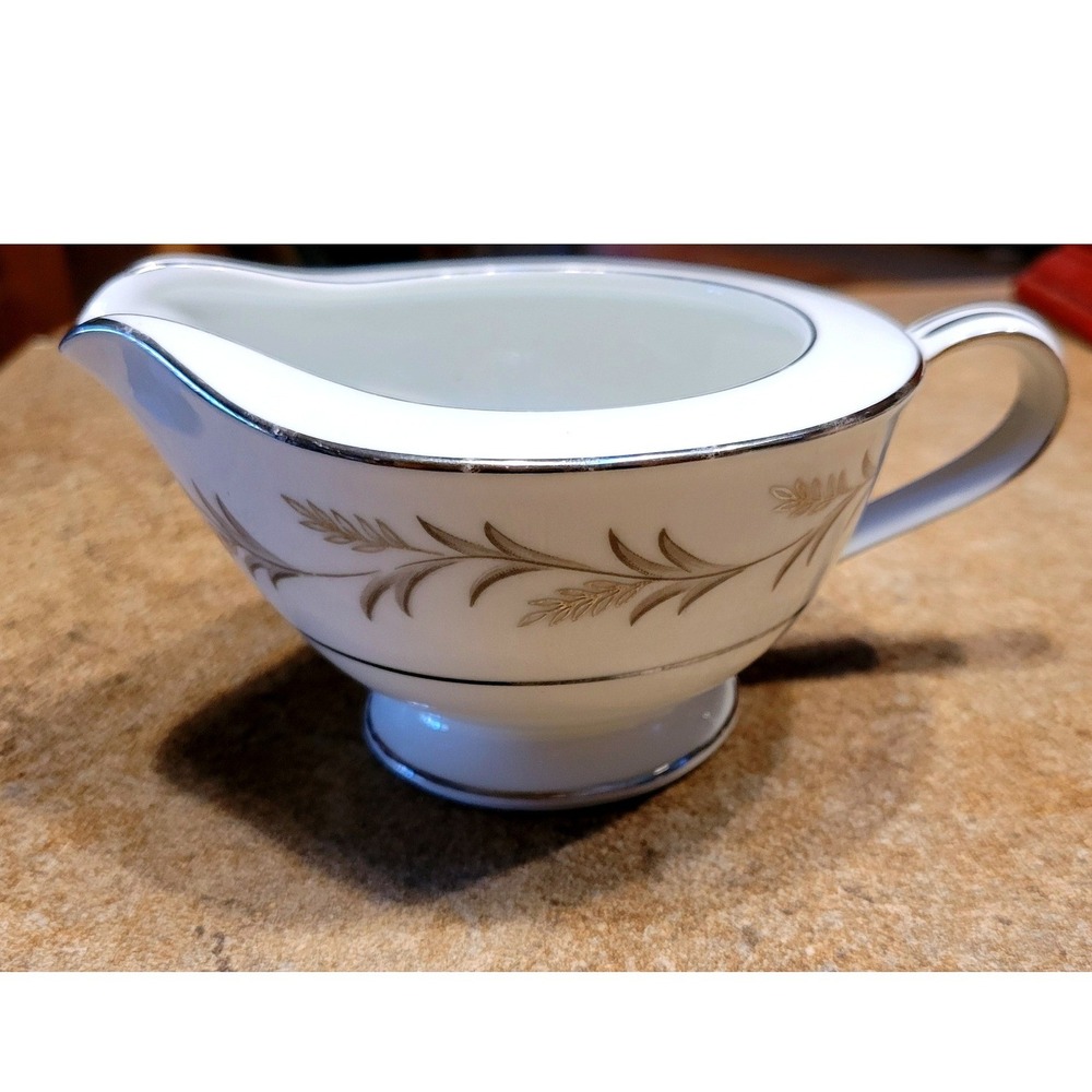 Noritake China Glendon 5423 Creamer Pitcher White Silver Wheat Japan Vintage